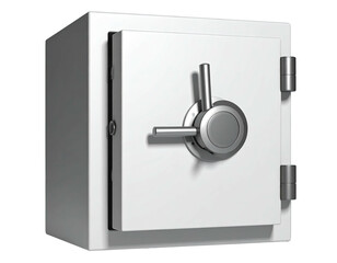 A solid, closed safe box rendered with metallic details