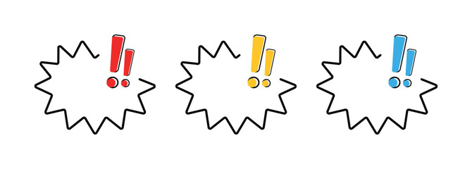 Exclamation Mark Speech Bubble Icons Set. Alert, Notification and Chat Symbols, Flat Vector UI Elements