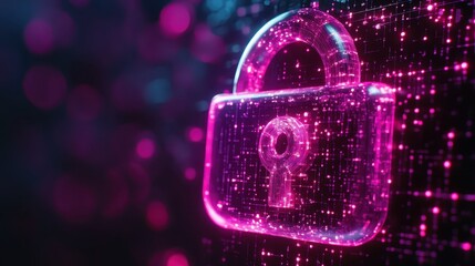 Illuminated 3D padlock illustrating data security and protection