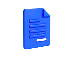 A rendered 3D icon of a blue document with white highlighted content