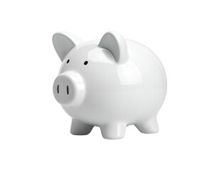 A glossy, white ceramic piggy bank on a dark background