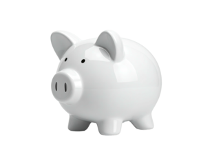 A glossy, white ceramic piggy bank on a dark background