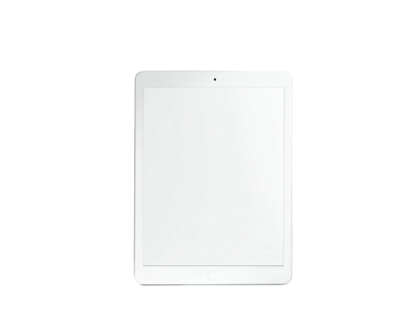 Modern tablet computer with a bright, blank screen against a stark black backdrop