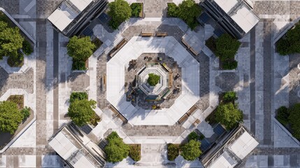 Top Aerial View of a Modern Geometric Octagonal Plaza