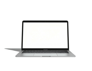 Sleek, open laptop with a bright screen against a black background