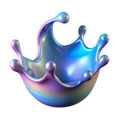 Iridescent liquid splash forming a bowl shape isolated on transparent background