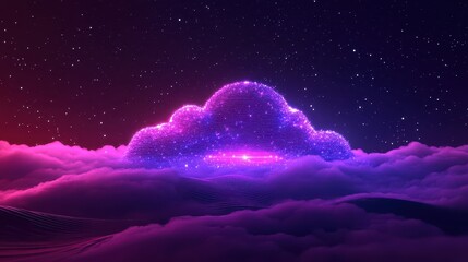 Illuminated cloud in the cosmic night sky with sparkling stars