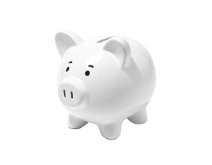A simple, glossy white piggy bank, set against a transparent background
