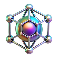 Abstract geometric molecular structure with iridescent sheen isolated on transparent background