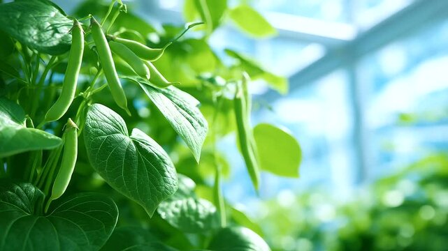 Lab-farm hybrid with Singaporean bioengineers hybridizing beans and moringa, climate-adaptive genetic tech, pioneering sustainable harvest, enhanced organic market. three-quarter wide angle, cinemat