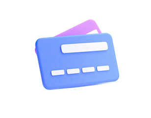 3D render of a blue credit card with white details and a purple one behind it