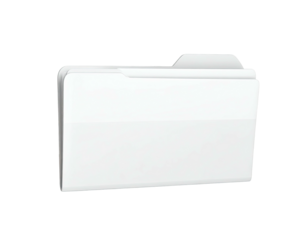 A glossy, white file folder icon, with a tab, displayed against a black background