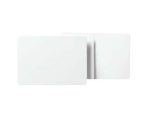 Three blank, white, rectangular objects overlapping on a black background