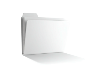 A three-dimensional, opened white folder against a black background