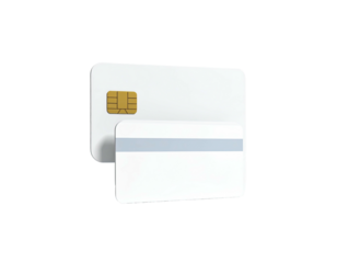 Two white cards, one with a chip and the other with a magnetic stripe