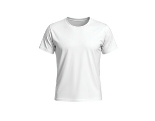 A clean, white, crew neck t-shirt, front view, on a transparent black background
