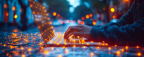 Man analyzing data visualizations on laptop interface for digital marketing strategy, online sales growth analytics in global business network