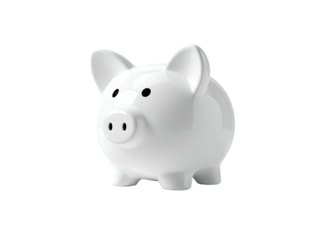 Shiny white ceramic piggy bank, smooth texture, isolated on a black background