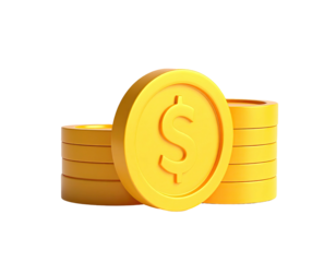 3D render of gold coins stacked in two piles with the "S" dollar symbol