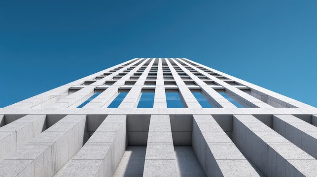 Low Angle View of a Tall Modern Building with Repetitive Design