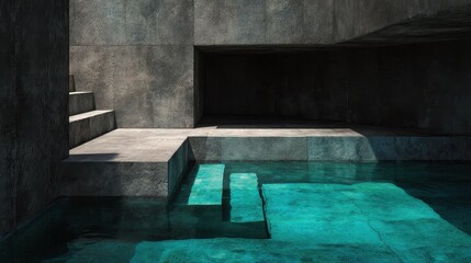 Modern Geometric Concrete Pool with Teal Water and Stark Minimalism