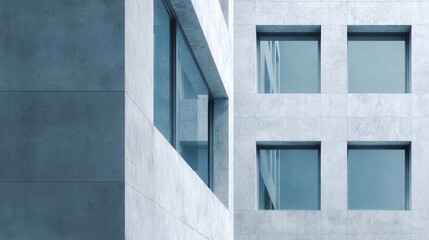 Obraz premium Close-up of a modern concrete building facade with blue windows