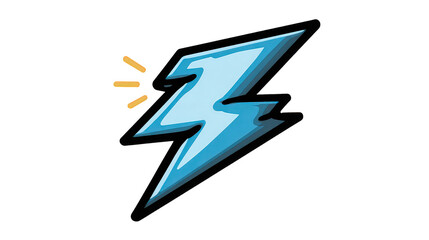 Pixel Art Blue Lightning Bolt with Yellow Sparkles on Transparent Background