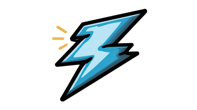 Pixel Art Blue Lightning Bolt with Yellow Sparkles on Transparent Background
