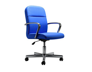 Fototapeta premium A modern blue office chair with chrome arms and base against black background