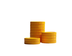 Three stacks of golden coins against a black background, illustrating wealth