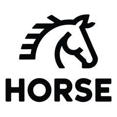 Black line art horse head icon, equestrian animal symbol, abstract contour animal head, mammal silhouette, animal icon, simple flat illustration, farm animal logo.