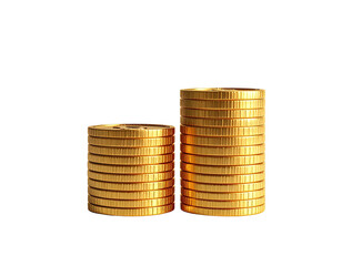 Two stacks of golden coins, one taller than the other, against a black backdrop