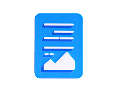 Blue 3D rendered document icon with text and a landscape diagram