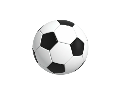 A three-dimensional soccer ball composed of black and white pentagons - Powered by Adobe