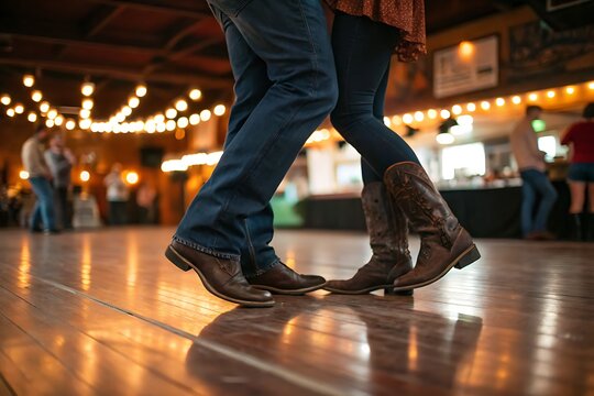 Couple Dancing On A Warm Nightclub Dance Floor With Boots And Social Vibe

