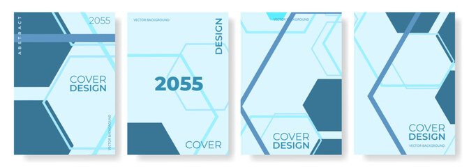 Blue abstract hexagonal line poster background. Cover design template vector set. Medical brochure in A4 size flyer design. Vector illustration