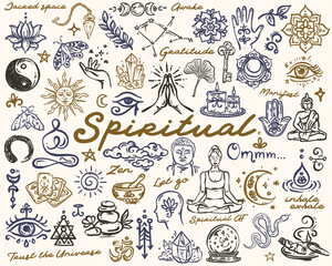 Whimsical Spiritual Hzand-Drawn Vector illustration Set