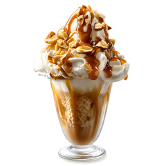 Indulgent Caramel Ice Cream Dessert with Nuts and Whipped Cream