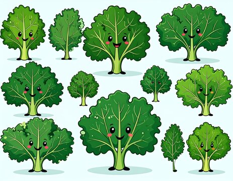 Cute Cartoon Kale Plants Collection.
