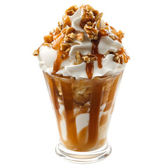 Delicious Ice Cream Dessert with Caramel Drizzle and Crunchy Nuts
