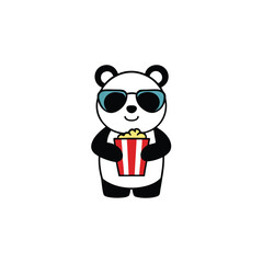 Cool panda wearing sunglasses enjoys eating popcorn snack