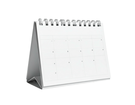 White desk calendar, spiral bound, isolated on black