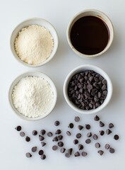 Baking ingredients powders, chocolate chips, and liquid