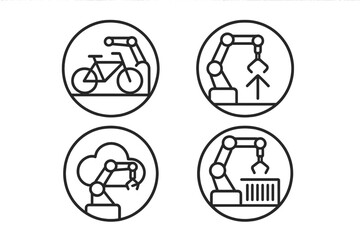 Robotic arm automation icons for industrial and technological processes