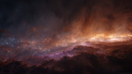 Abstract Cityscape At Night With Glowing Lights And Fire