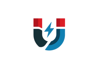 Abstract U-Shaped Magnet Icon with Lightning Bolt