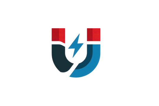Abstract U-Shaped Magnet Icon with Lightning Bolt