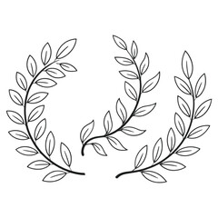 Obraz premium Black three laurels wreath icon. Laurel wreath vector illustration. Symbol of victory triumph award achievement glory. Hand drawn decorative element.