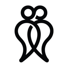 Obraz premium Abstract intertwined human figures. Two connected people outline symbol. Modern minimalist individuals. Elegant relationship icon. Embrace and partnership concept.