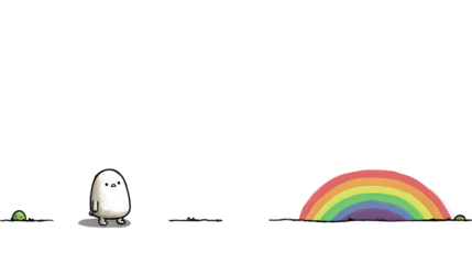Cute White Bird Walking Towards a Rainbow